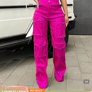 SHEIN Fuchsia Wide Leg Cargo Pants
